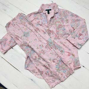 Lauren Ralph Lauren Women's Medium Pink Paisley Capri Cotton Pajama Set